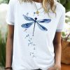 Topshot zolucky | Dragonfly Pattern Summer Cotton Shirt & Top