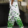 Bottoms zolucky | Loose Four-Leaf Clover Casual Pants White-Green