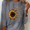 Plus&Curve zolucky | Plus Size Sunflower Long Sleeve Crew Neck T-Shirt Gray