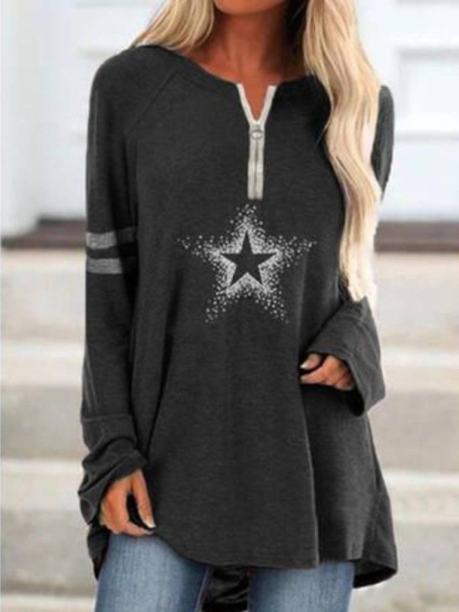 Topshot zolucky | Casual Regular Fit Star Top Deep Gray