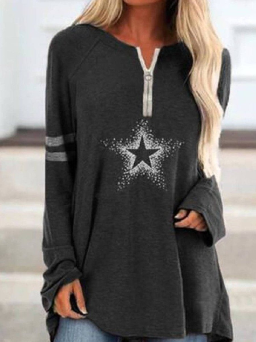 Topshot zolucky | Casual Regular Fit Star Top Deep Gray