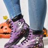 Shoes zolucky | Halloween Street All Season Skull Printing Low Heel Best Sell Pu Rubber Lace-Up Boots For Women Purple