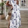 Dresses zolucky | Floral V Neck Short Sleeve Casual Dress White