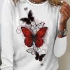 Topshot zolucky | Women'S Fashion Butterfly Graphic Printing Casual Regular Fit Top