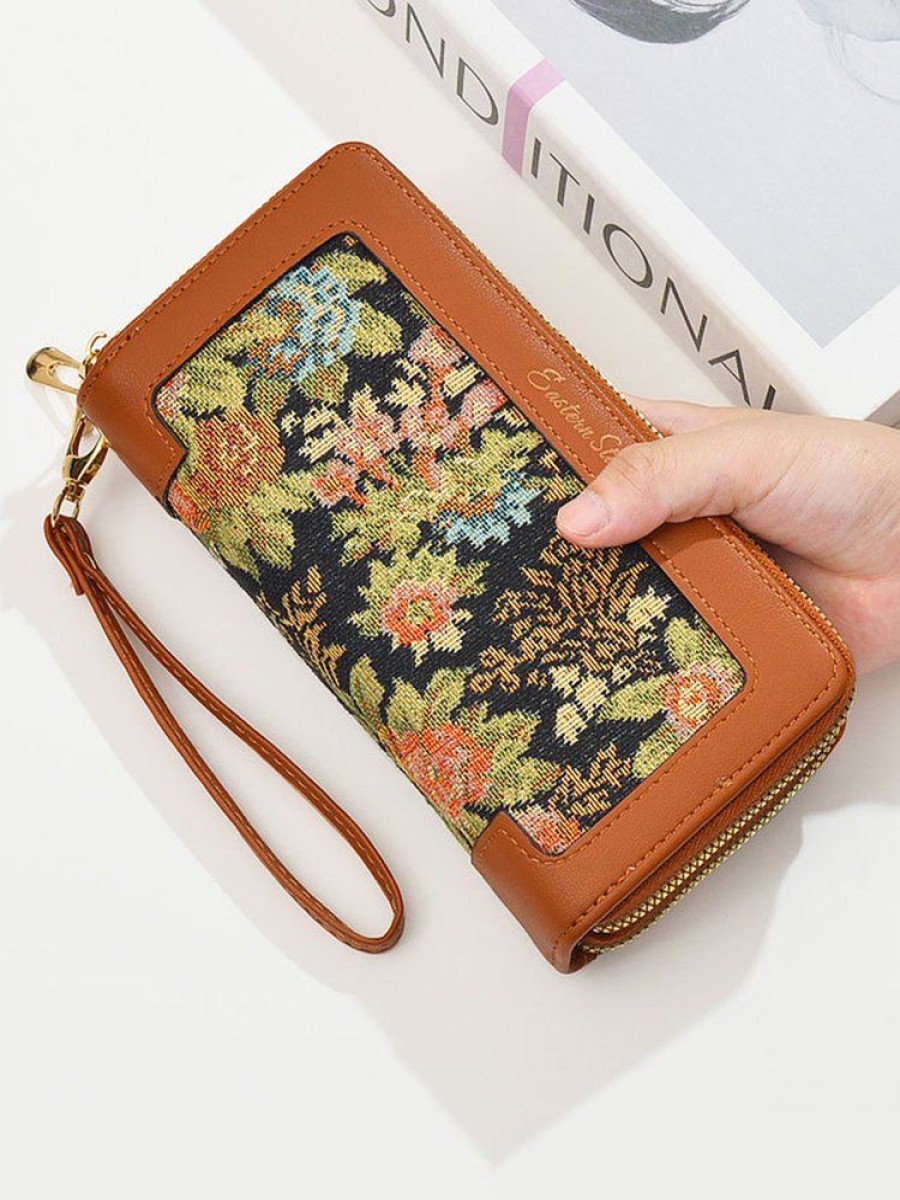 Accessories zolucky | Elegant Floral Clutch Bag Houndstooth Long Wallet