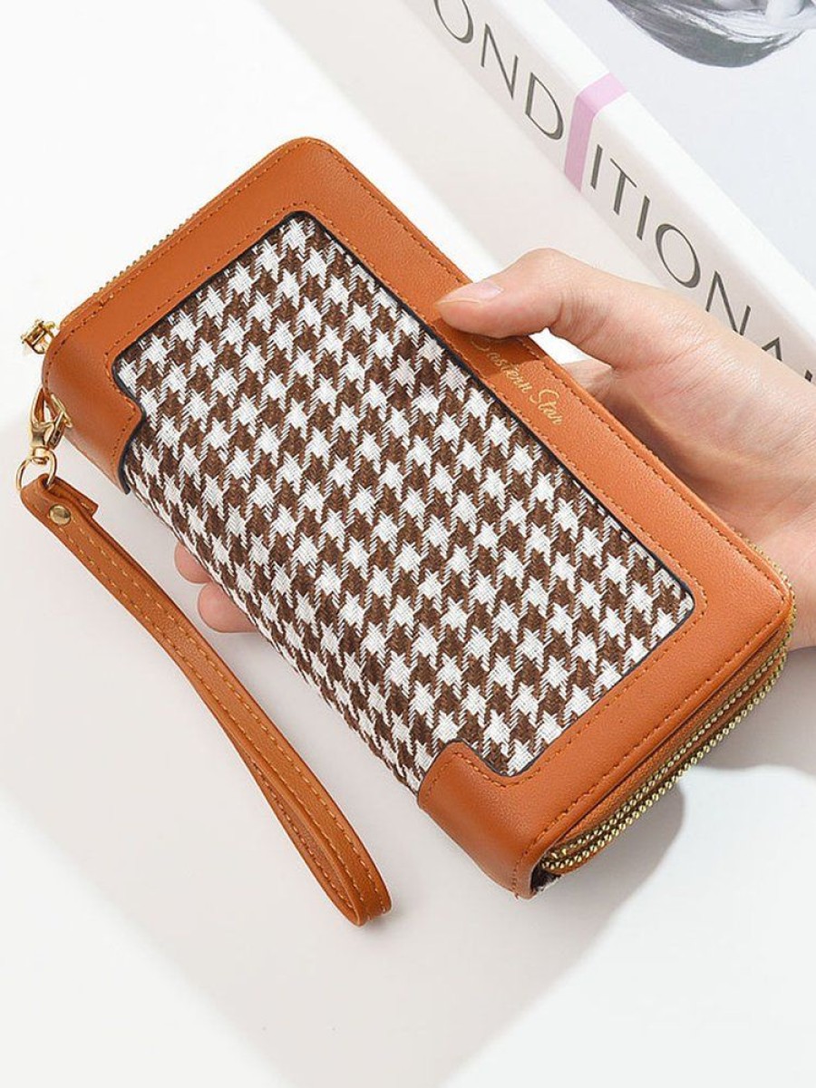 Accessories zolucky | Elegant Floral Clutch Bag Houndstooth Long Wallet