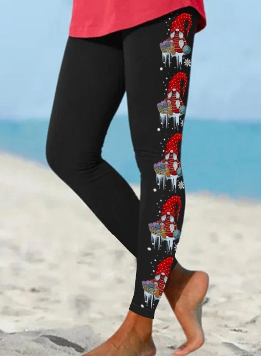 Bottoms zolucky | Women Funny Gnomes Christmas Regular Fit Leggings Black