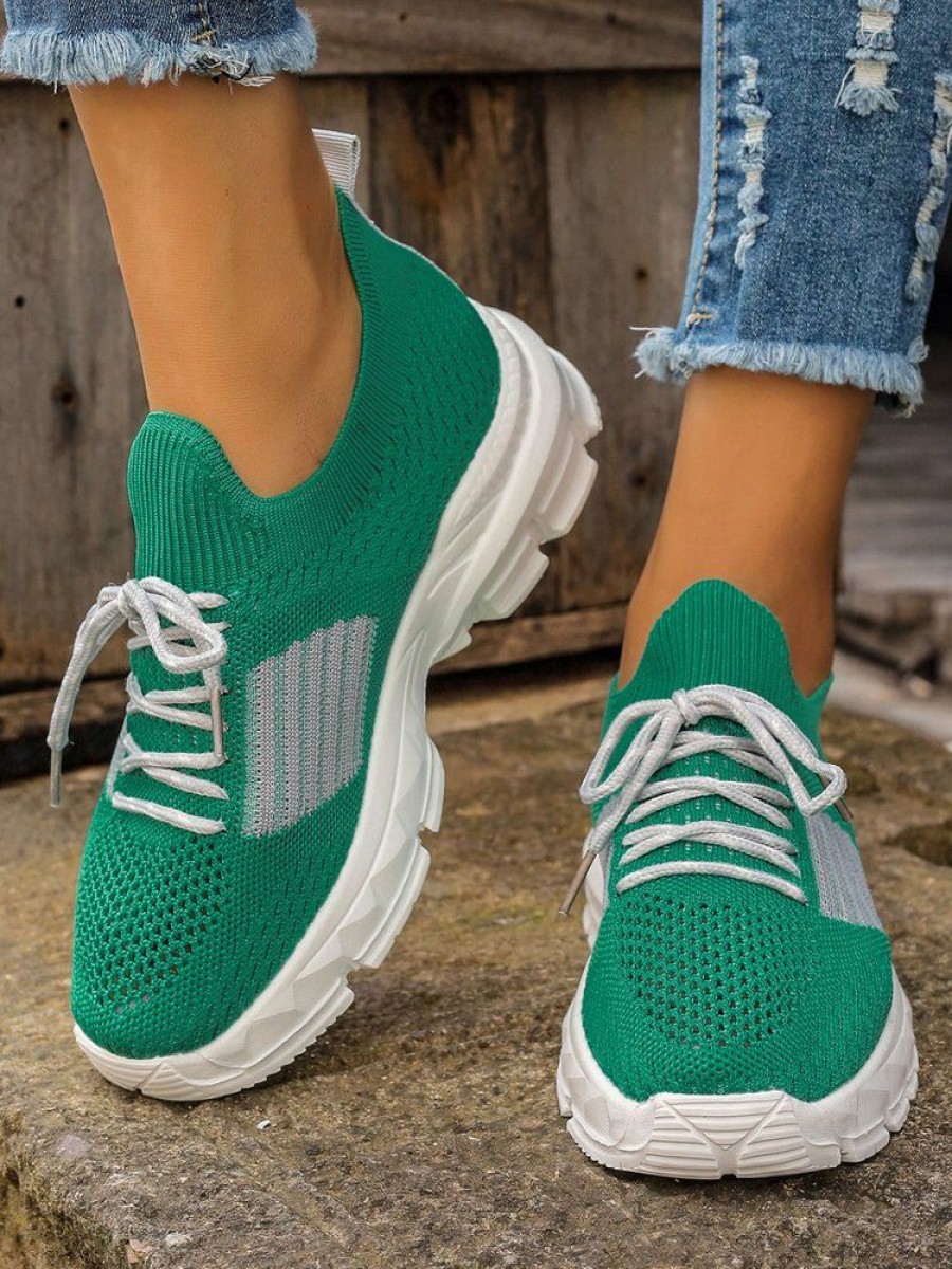 Shoes zolucky | Women'S Color Block Slip On Breathable Thick Bottom Sneakers Green