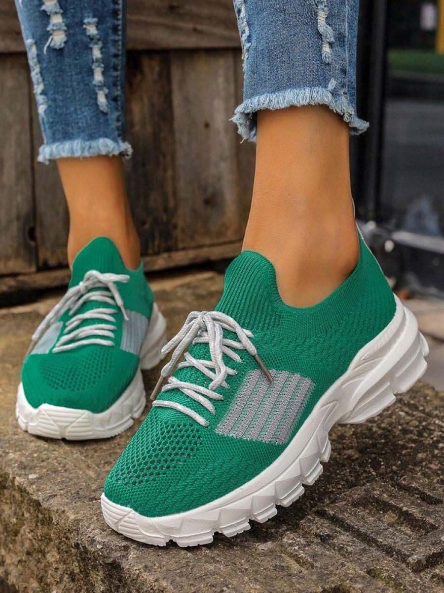 Shoes zolucky | Women'S Color Block Slip On Breathable Thick Bottom Sneakers Green