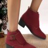 Shoes zolucky | Vintage Adjustable Buckle Block Heel Ankle Boots