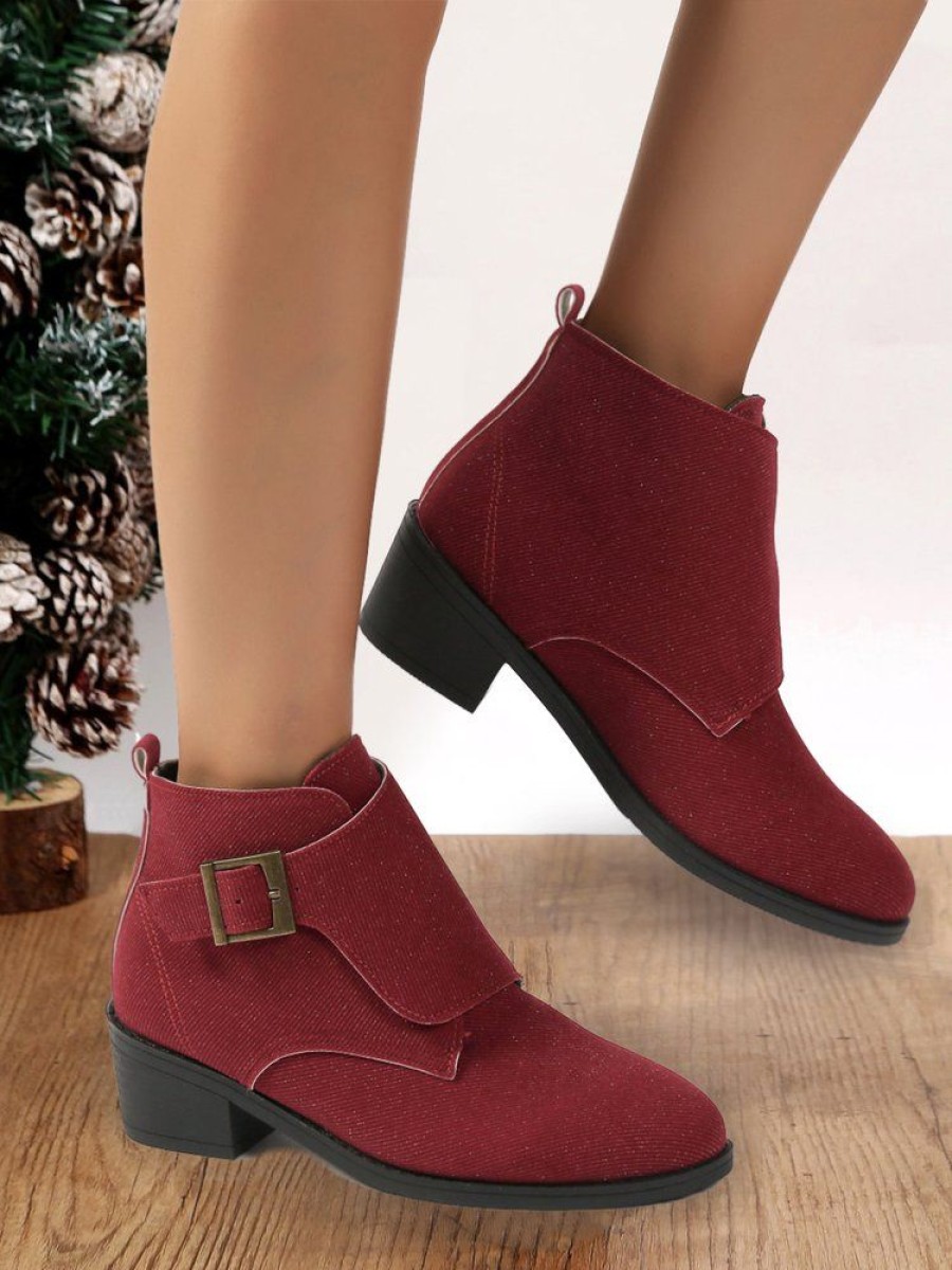 Shoes zolucky | Vintage Adjustable Buckle Block Heel Ankle Boots