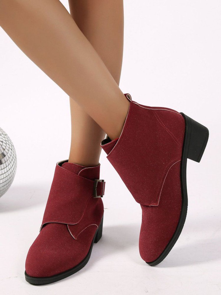 Shoes zolucky | Vintage Adjustable Buckle Block Heel Ankle Boots