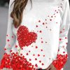 Topshot zolucky | Valentine'S Day Basic Daily Casual Crew Neck Heart/Cordate Print Jersey H-Line Long Sleeve Sweatshirt White