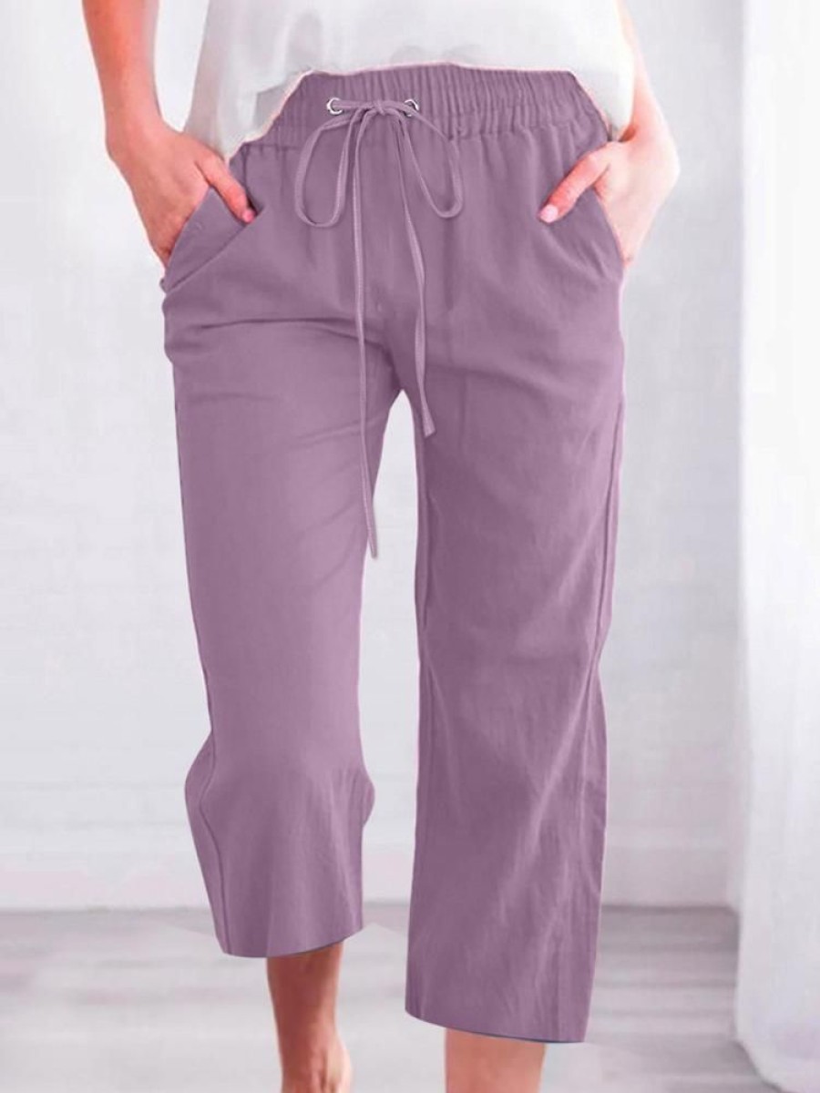 Bottoms zolucky | Women'S Casual Summer Linen Pants High Waisted Loose Yoga Sweatpants Crop Pants With Pockets