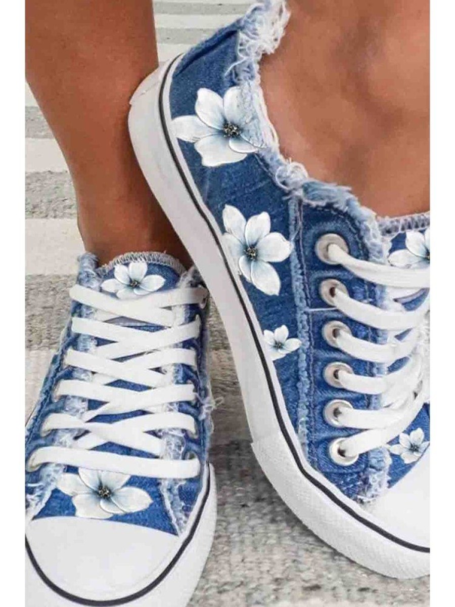 Shoes zolucky | Women'S Lily Graphic Print Denim Lace-Up Sneakers As Picture