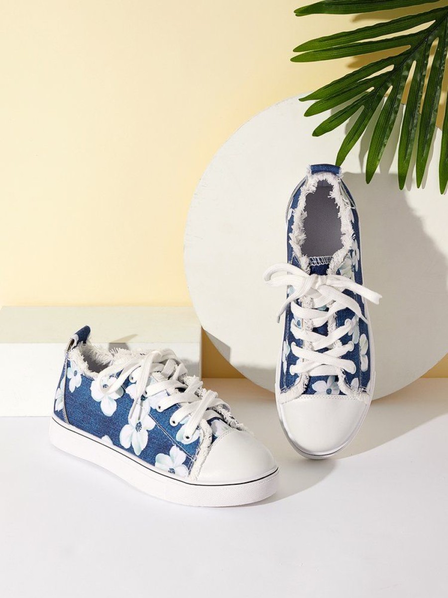 Shoes zolucky | Women'S Lily Graphic Print Denim Lace-Up Sneakers As Picture