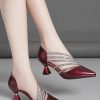 Shoes zolucky | Rhinestone Band Pu Patent Leather Wine Glass Heeled D'Orsay Pumps Wine Red