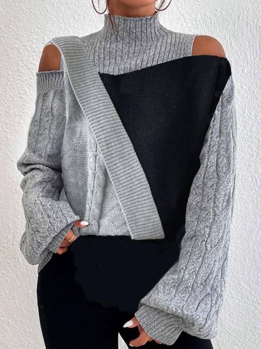 Topshot zolucky | Regular Fit Wool/Knitting Color Block Sweater Black-Grey