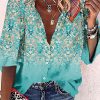 Topshot zolucky | V Neck Loose Vacation Ethnic Blouse Blue