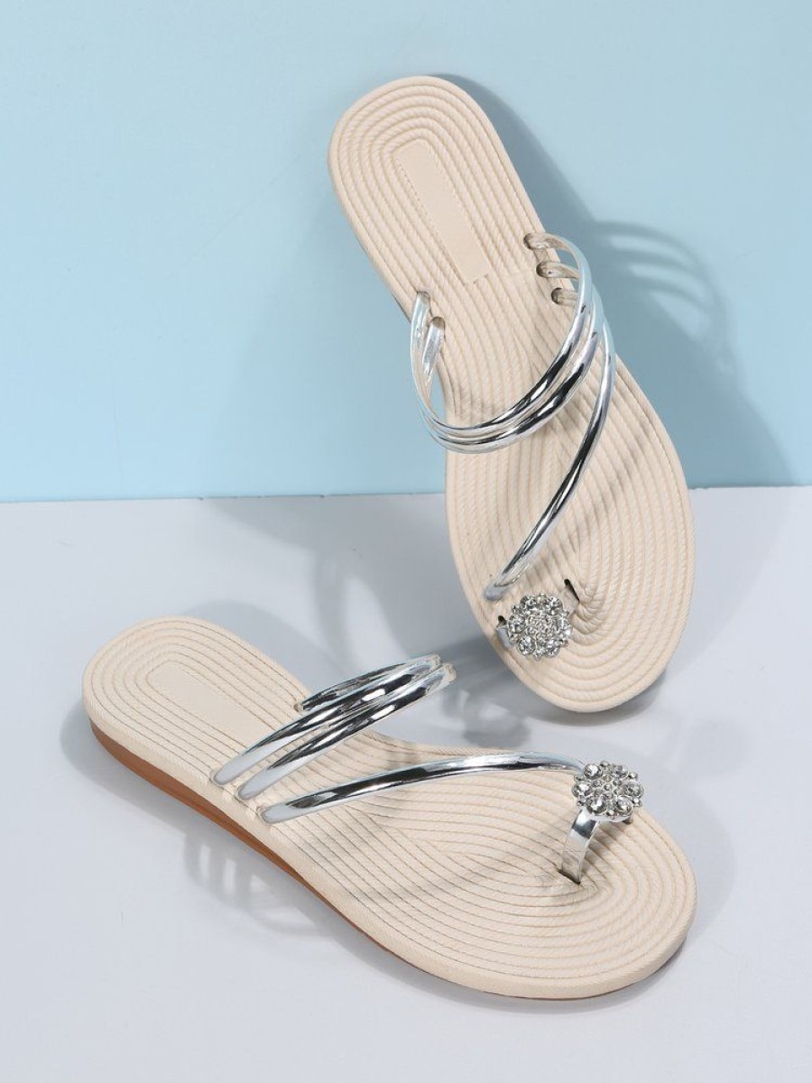 Shoes zolucky | Rhinestone Thin Strip Woven Two-Wear Sandals