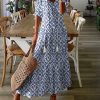 Dresses zolucky | Casual H-Line V Neck Lightweight Geometric Floral Printed Short Sleeve Maxi Dress