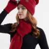 Accessories zolucky | Three-Piece Set Fuzzy Ball Beanie Hat Rhombus Scarf Knitted Five Finger Gloves