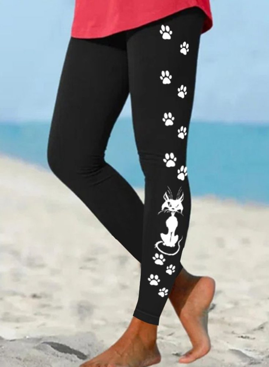 Bottoms zolucky | Women Cat Paws Simple Halloween Leggings Black