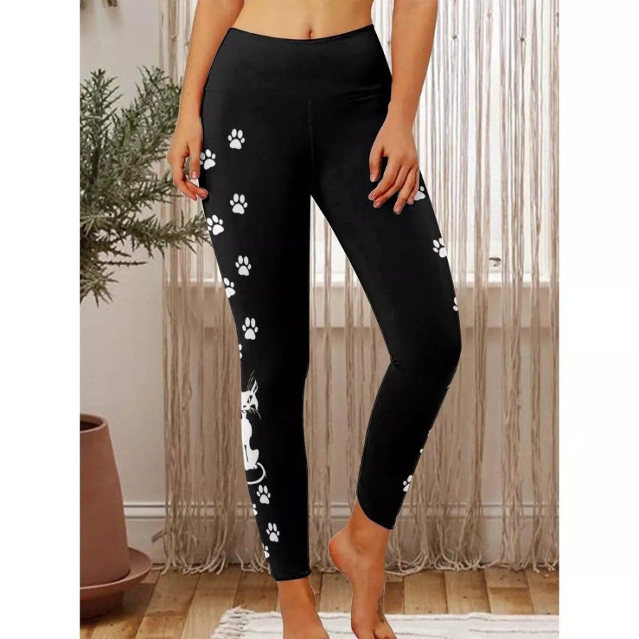 Bottoms zolucky | Women Cat Paws Simple Halloween Leggings Black