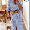 Dresses zolucky | Casual Striped Shirt Dress Blue