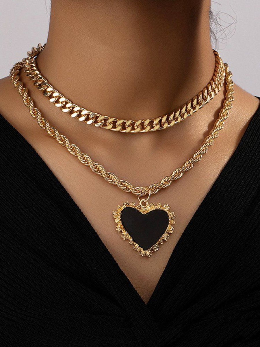 Accessories zolucky | Valentine'S Day Double Layered Heart Shaped Pendant Necklace As Picture