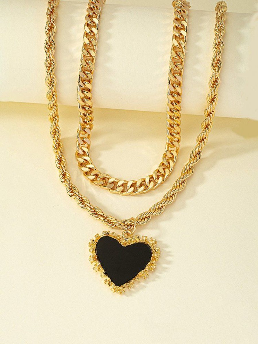 Accessories zolucky | Valentine'S Day Double Layered Heart Shaped Pendant Necklace As Picture