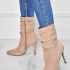 Shoes zolucky | Elegant Pleated Stiletto Heel Mid-Calf Fashion Boots