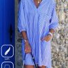 Dresses zolucky | Striped Casual Shirt Dress Blue