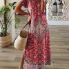 Dresses zolucky | Ethnic Loose V Neck Casual Dress Red