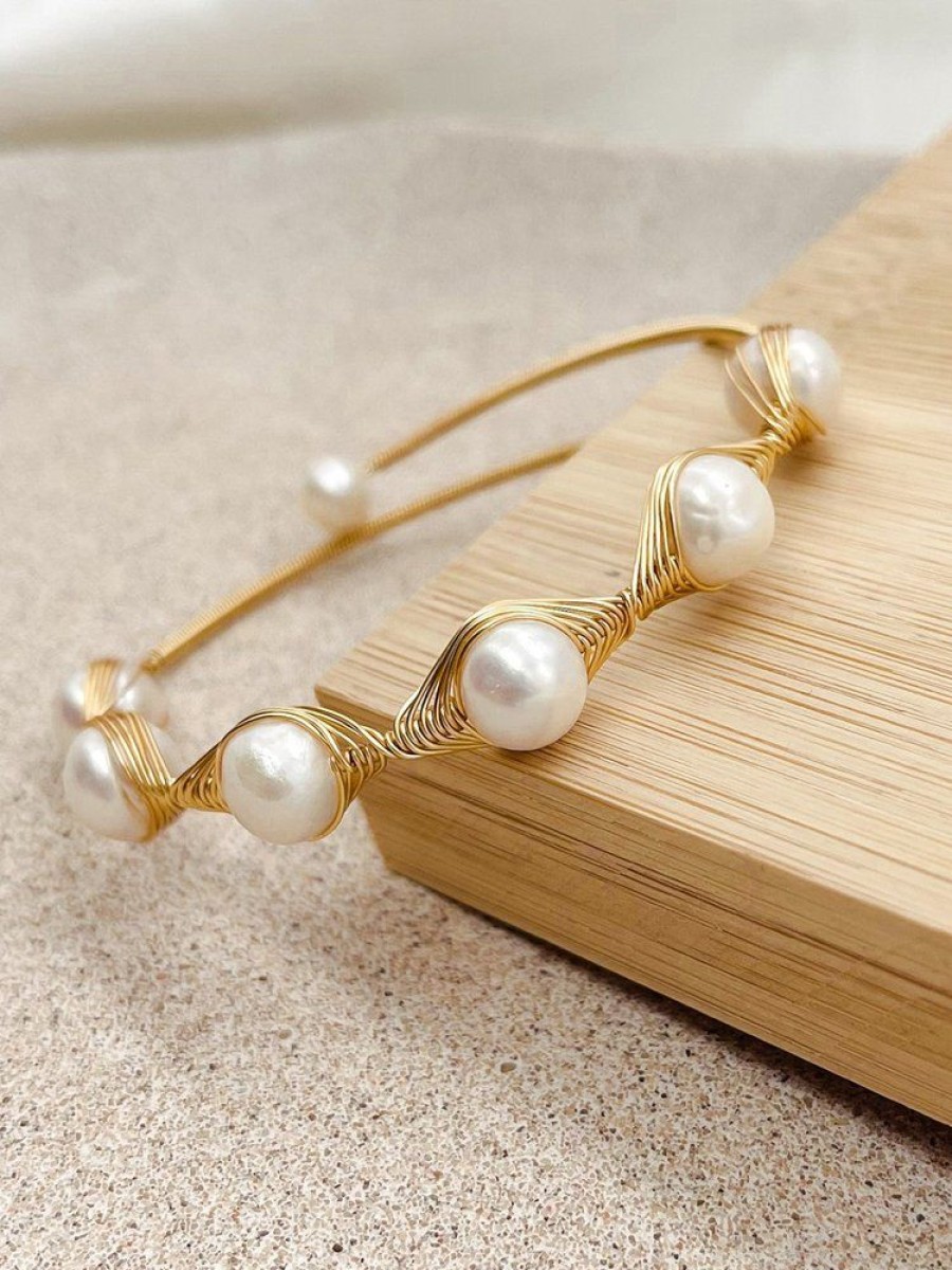 Accessories zolucky | Elegant Freshwater Pearl 14K Gold Filled Wire Wound Adjustable Bracelet As Picture