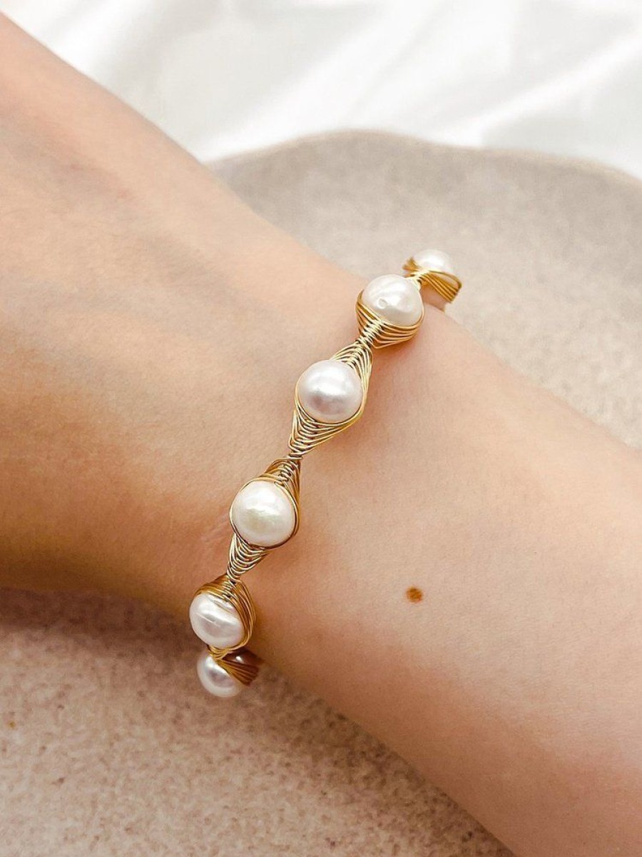 Accessories zolucky | Elegant Freshwater Pearl 14K Gold Filled Wire Wound Adjustable Bracelet As Picture