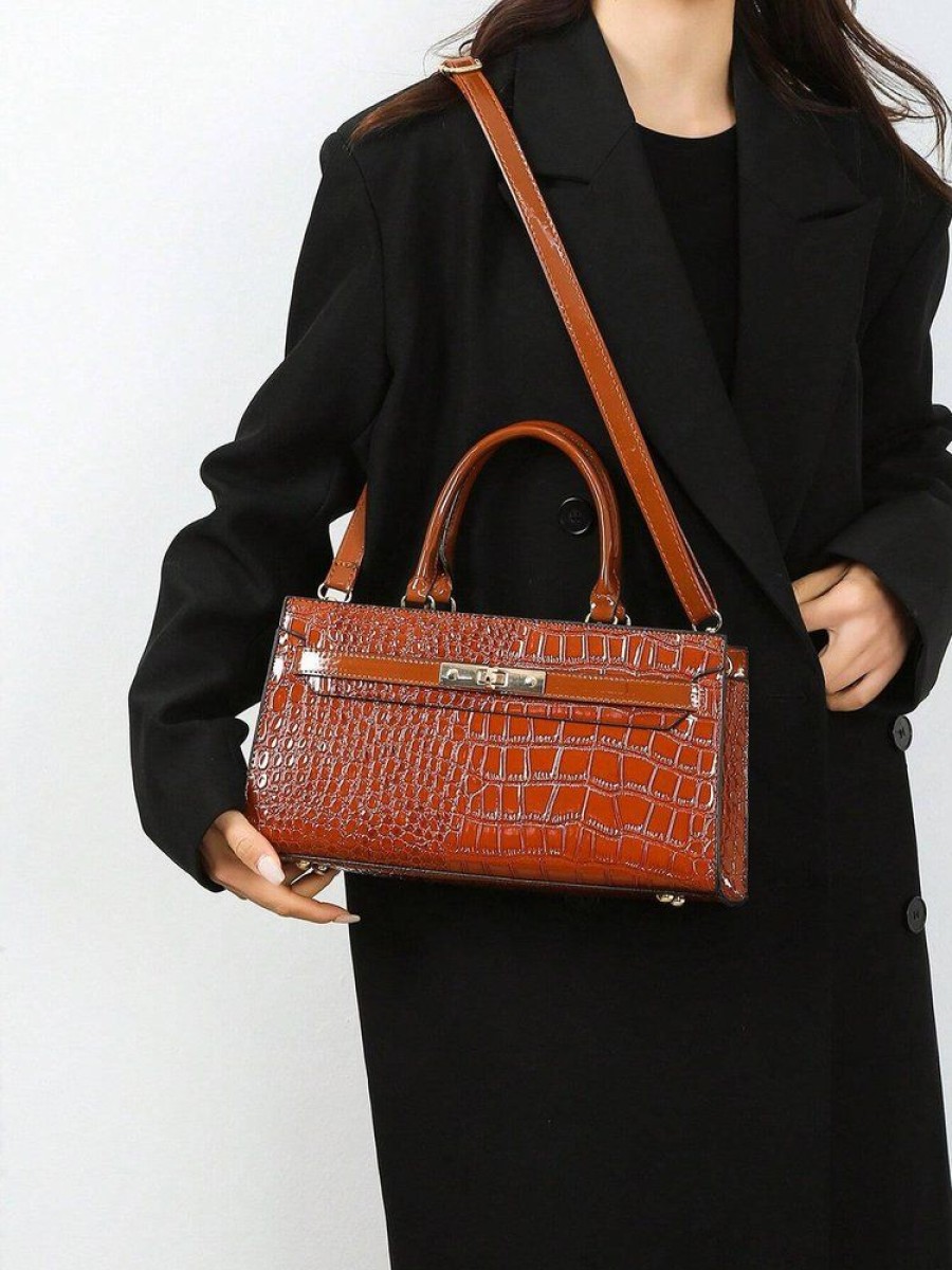 Accessories zolucky | Crocodile Embossed Handbag Commuting Patent Pu Leather Square Crossbody Bag