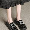 Shoes zolucky | Rhinestone Buckle Patent Leather Thick Bottom Loafers Black