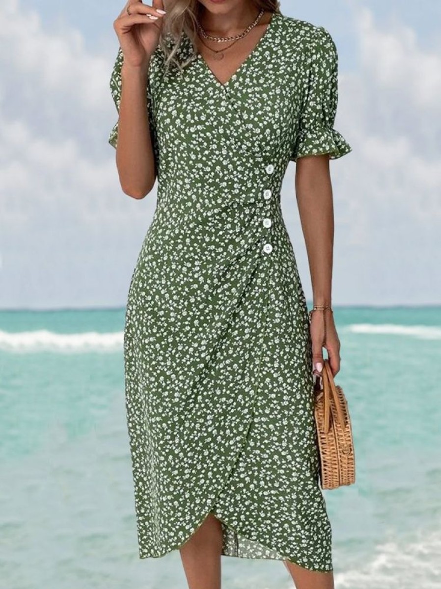 Dresses zolucky | Vacation Floral V Neck Dress