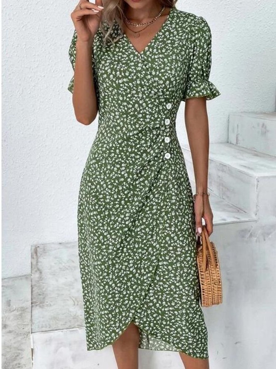 Dresses zolucky | Vacation Floral V Neck Dress