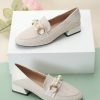 Shoes zolucky | Elegant Linen Paneled Imitation Pearls Low Heel Loafers Apricot