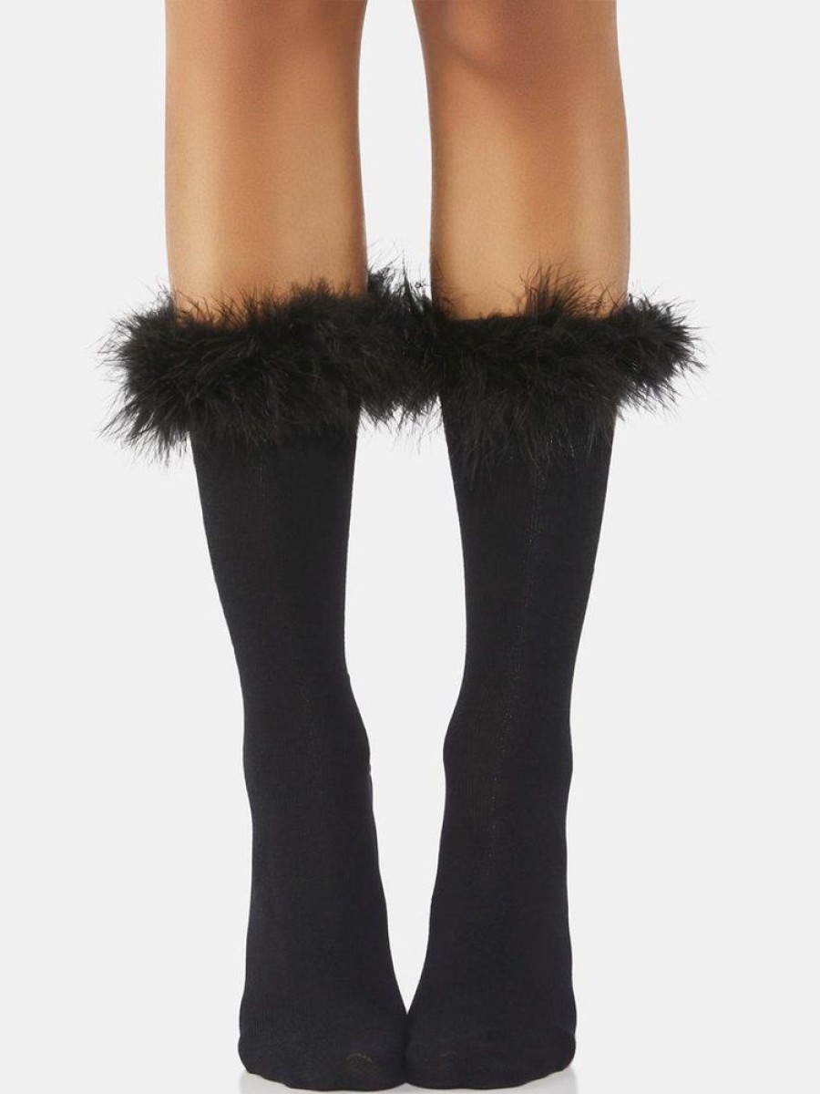 Accessories zolucky | Elegant Imitation Feather Mid-Calf Socks