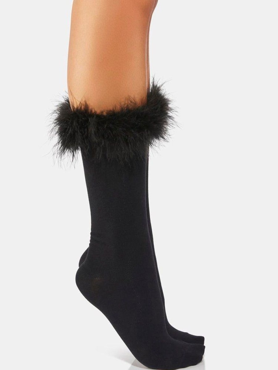 Accessories zolucky | Elegant Imitation Feather Mid-Calf Socks