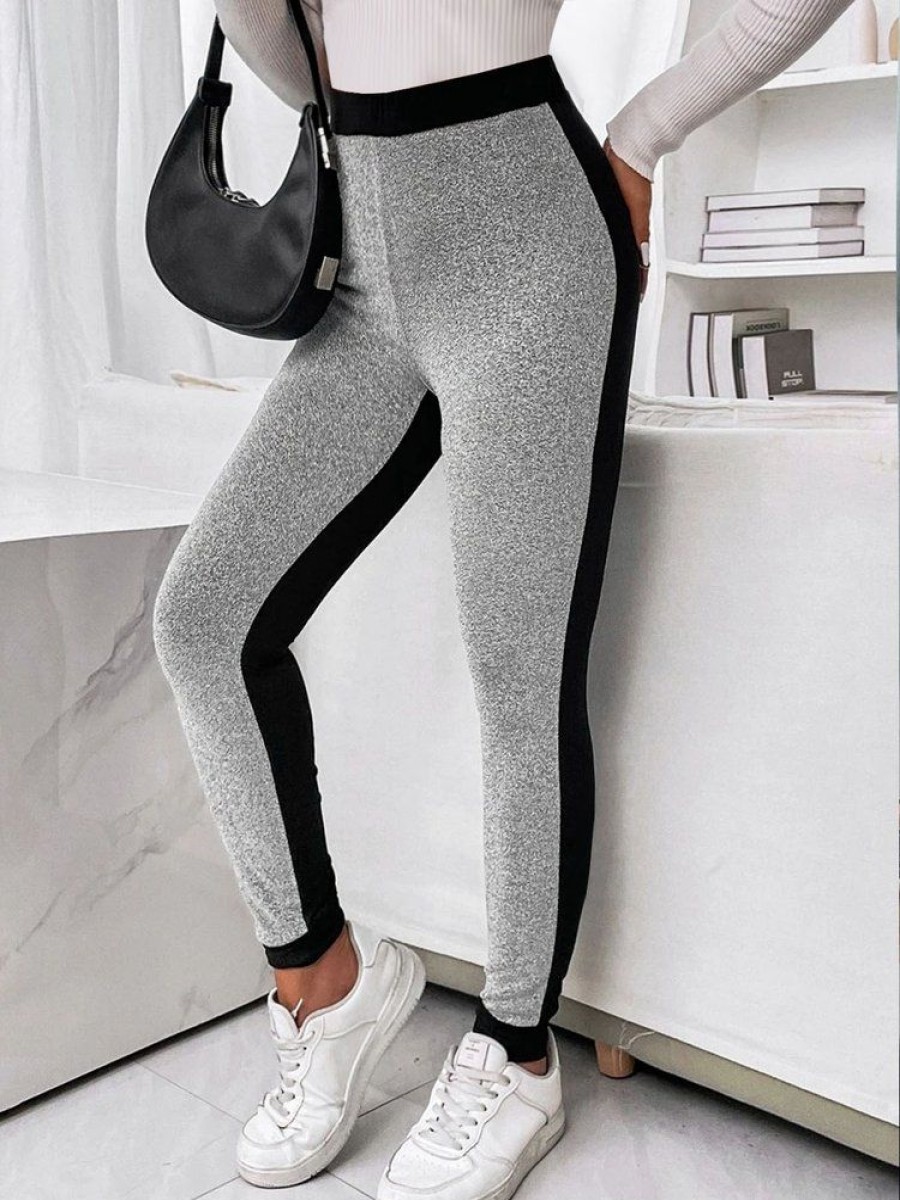 Bottoms zolucky | Color Block Jersey Casual Leggings Black-Grey