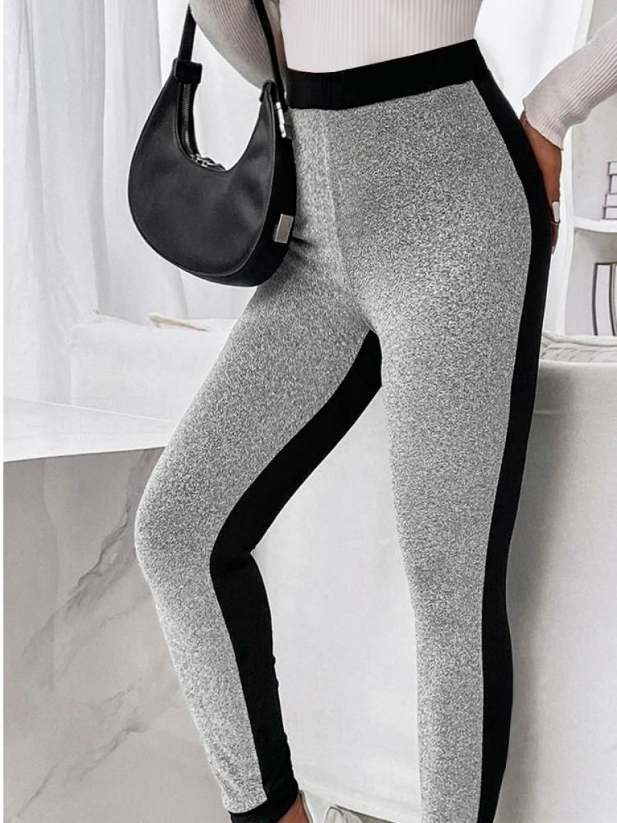 Bottoms zolucky | Color Block Jersey Casual Leggings Black-Grey