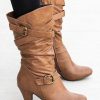 Shoes zolucky | Casual Ruched Buckle Chunky Heel Boots