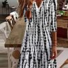 Dresses zolucky | Striped Casual Geometric Regular Fit Long Sleeve Dress Black-White