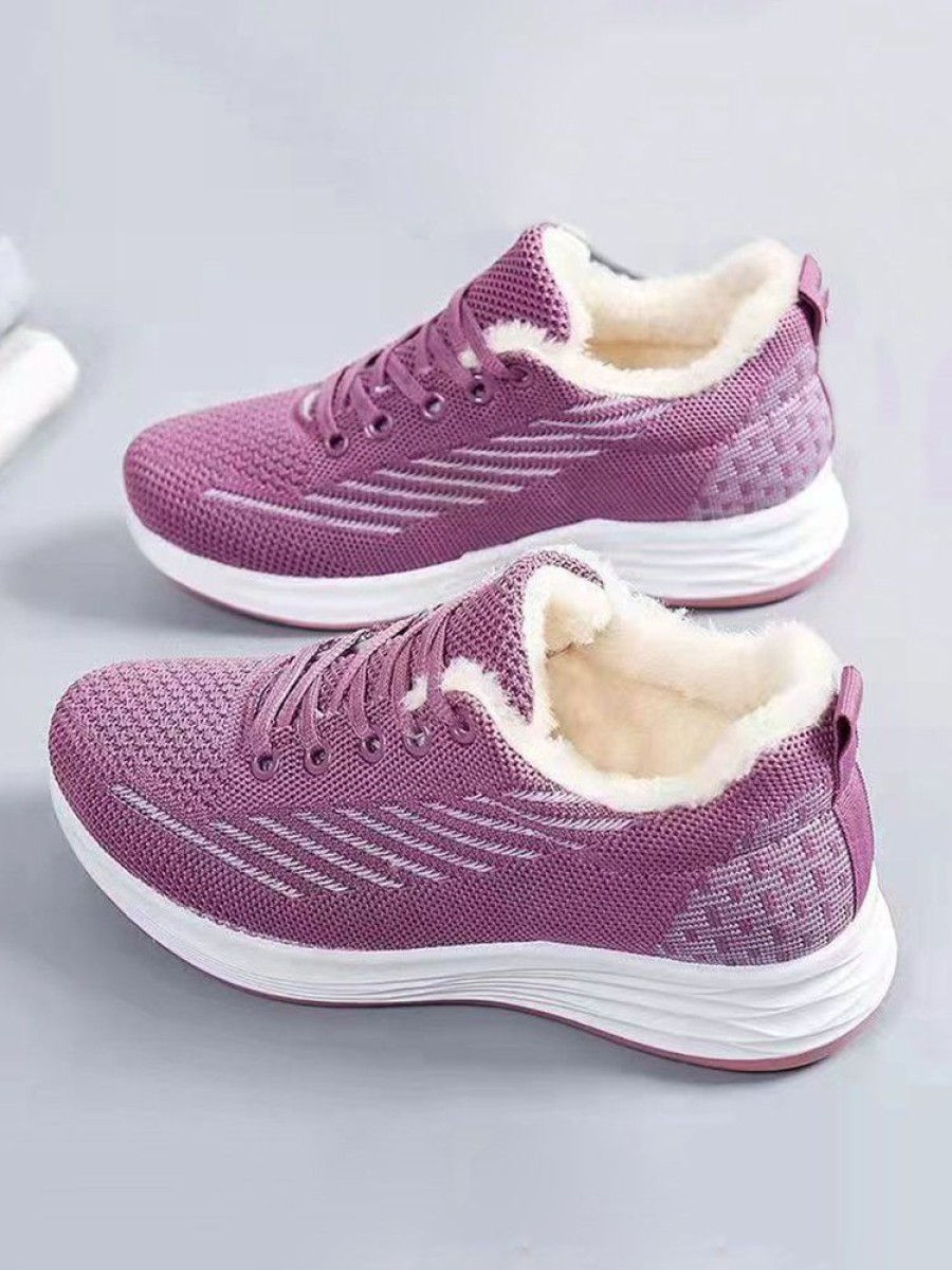 Shoes zolucky | Women Warm Lined Mesh Fabric Lace-Up Sneakers