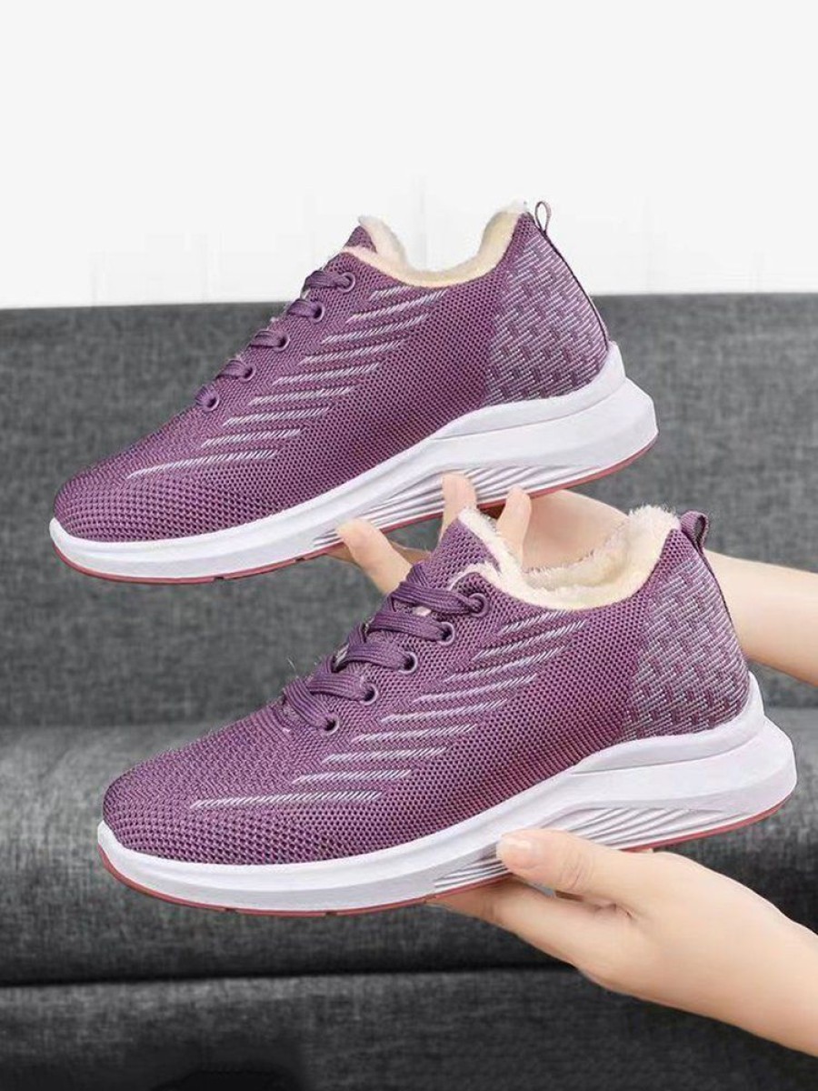 Shoes zolucky | Women Warm Lined Mesh Fabric Lace-Up Sneakers