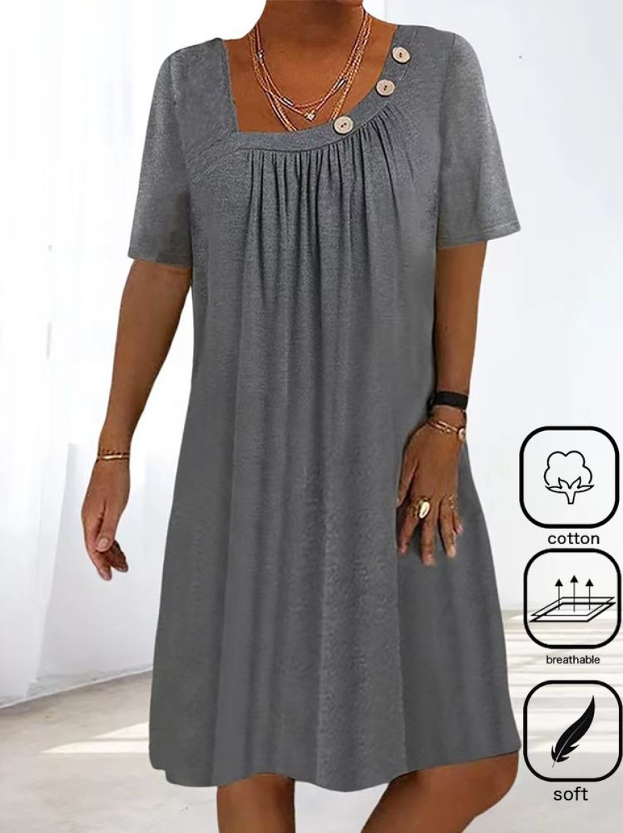 Dresses zolucky | Asymmetrical Casual Cotton Buckle Dress Gray